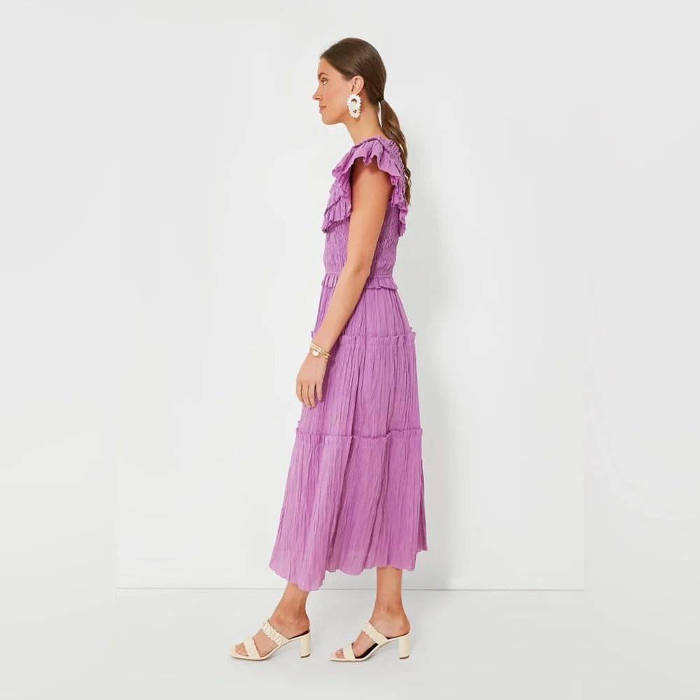 Lavender Micah Solid Ramie Flutter Sleeveless Dress - Picture 3 of 6